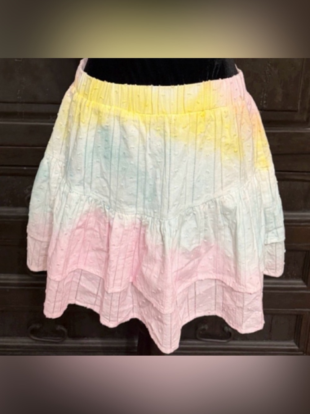 Storia Pastel Rainbow Skirt multi-tiered ruffled mini skirt - Size Medium